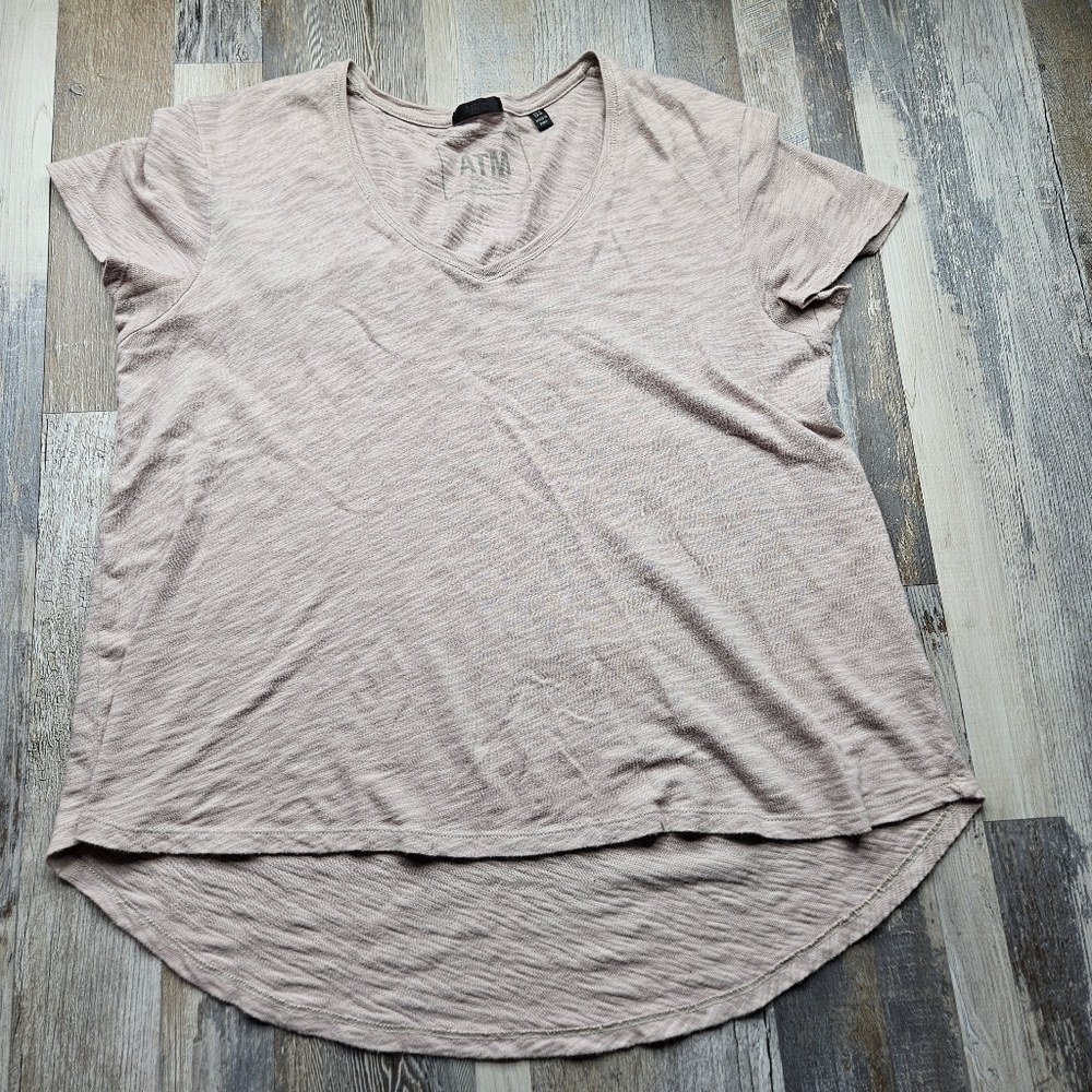 ATM Slub Jersey Short Sleeve V-neck Tee Pink Camelia Women's XS